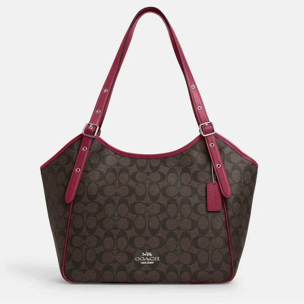 Coach Meadow Signature Large Shoulder
Bag in black and pink